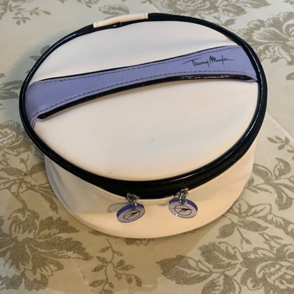 Thierry Mugler White and Purple Cosmetic Bag with Elegant Design